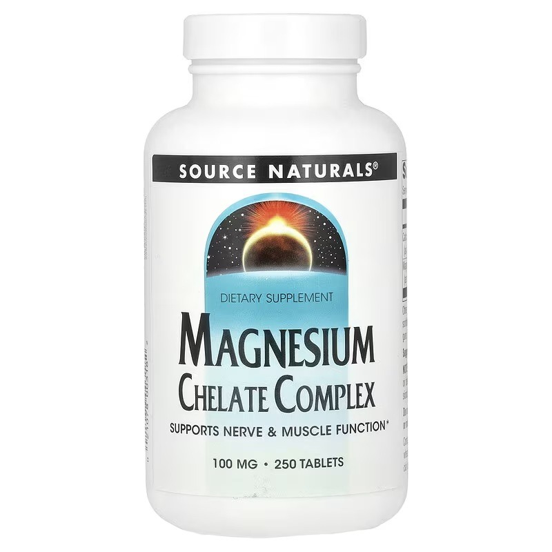 Магний Хелат, 100 мг, Magnesium Chelate Complex, Source Naturals, 250 таблеток