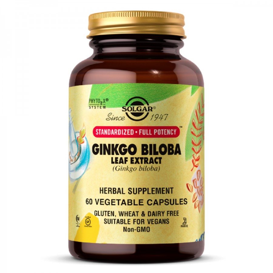 Екстракт листя Гінкго Білоба, Ginkgo Biloba Leaf Extract, Solgar, 60 гелевих капсул