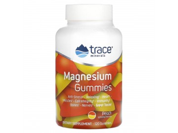 Магній, смак персика, Magnesium Gummies, Trace Minerals, 120 жувальних цукерок