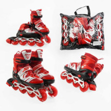 Ролики (размер 29-33; цвет – КРАСНЫЙ; колеса PU, стелька 18-20 см, ПЕРЕДНЕЕ КОЛЕСО СВЕТ, d – 6.5 см) в сумке