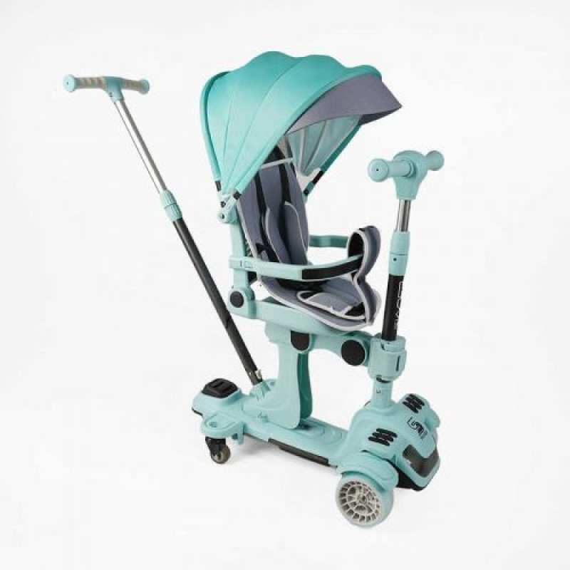 Самокат 5в1 Skyper(4) колеса PU125х40мм со светом, с капюшоном, поворотное сиденье, с ДОП. КОЛЕСАМИ, защитный бампер, в коробке
