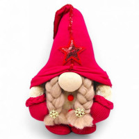 Мягкая игрушка "Скандинавский гном" (Hand Made) высота 28 см, дівчинка (червоний) 25см
