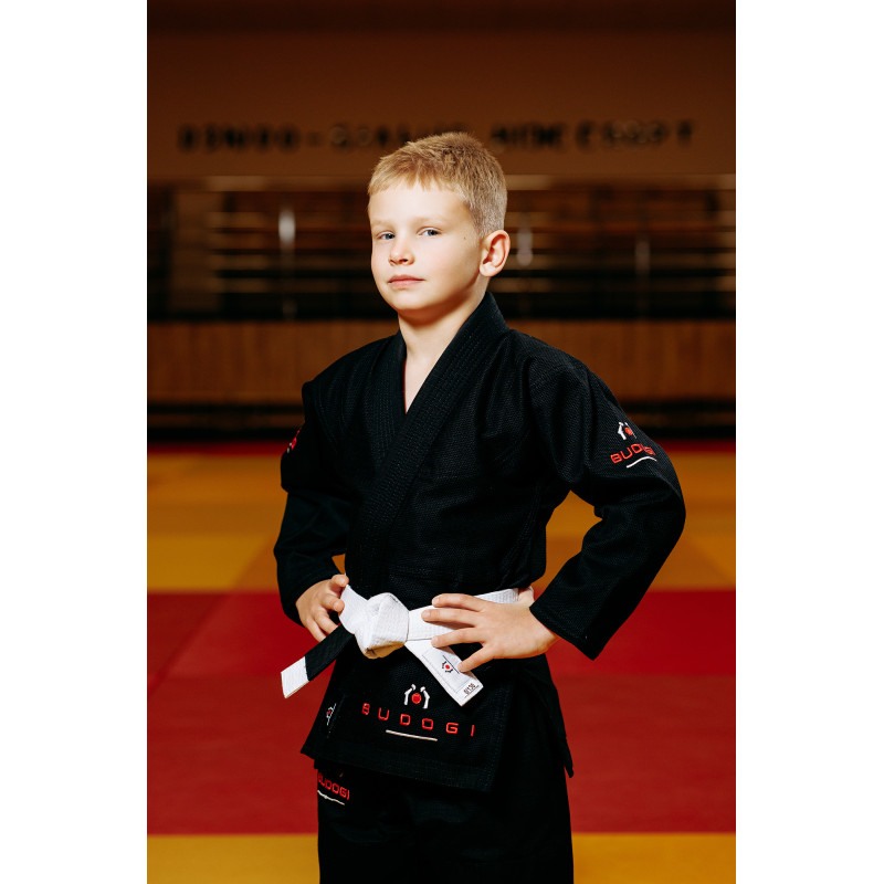 Чорне дитяче кімоно для хлопчиків, джиу-джитсу, TM BUDOGI, зріст 130 см, щільність 350 гр/м.кв.