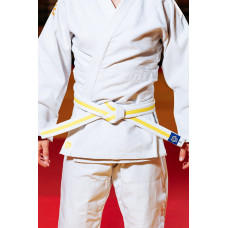Біло-жовтий пояс для дзюдо ТМ "Kintayo", Зріст 160 см, Довжина 240 см, Ширина 4 см, Бавовна, Поліестер