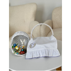 Рушничок у великодній кошик білий з бузковою рюшею PURPLE EASTER C00-RKV