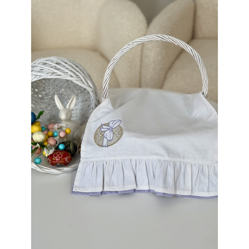 Рушничок у великодній кошик білий з бузковою рюшею PURPLE EASTER C00-RKV
