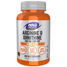 Аргінін та орнітин, Arginine & Ornithine, Now Foods, Sports, 500 мг/250 мг, 100 вегетаріанських капсул
