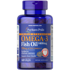 Омега-3 риб'ячий жир, Omega-3 Fish Oil, Puritan's Pride, 1400 мг (950 мг активного омега-3), 60 гелевих капсул