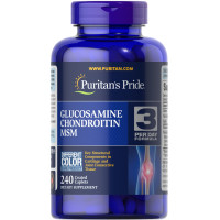 Глюкозамін хондроїтин і МСМ, Glucosamine, Chondroitin & MSM -3 Per Day Formula, Puritan's Pride, 240 каплет