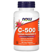 Витамин С и аскорбат кальция, Vitamin C-500 Calcium Ascorbate-C, NOW Foods, 100 вегетарианских капсул