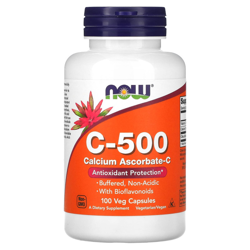 Витамин С и аскорбат кальция, Vitamin C-500 Calcium Ascorbate-C, NOW Foods, 100 вегетарианских капсул