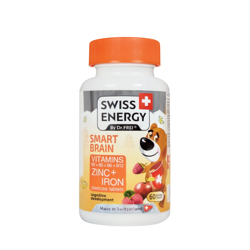 Мультивитамины для мозга, для детей от 3 лет, SMART BRAIN, Swiss Energy, без сахара, умственная активность и иммунитет, 60 жевательных таблеток