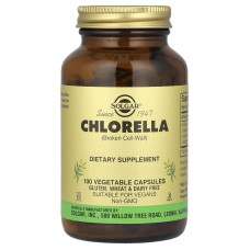 Хлорелла, Chlorella, Solgar, сломанные клеточные стенки, 100 вегетарианских капсул (520 мг в капсуле)