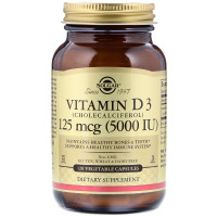 Вітамін D3 (холекальциферол), Vitamin D3 Cholecalciferol, Solgar, 125 мкг (5000 МО), 120 вегетаріанських капсул