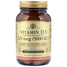Вітамін D3 (холекальциферол), Vitamin D3 Cholecalciferol, Solgar, 125 мкг (5000 МО), 120 вегетаріанських капсул