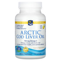 Рыбий жир из печени трески, Cod Liver Oil, Nordic Naturals, лимон, арктический, 1000 мг, 90 капсул