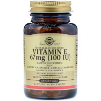 Вітамін Е, Vitamin E, Solgar, натуральний, 67 мг (100 МО), 100 гелевих капсул