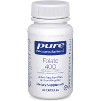 Фолат, Folate, Pure Encapsulations, с метилфолатом L-5-MTHF для поддержки здоровья сердечно-сосудистой, клеточной и нервной систем, 400 мкг, 90 капсул