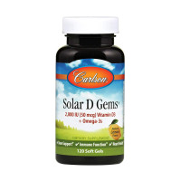 Рыбий жир с витамином D3, Solar D Gems, Carlson, со вкусом лимона, 2000 МЕ, 120 гелевых капсул