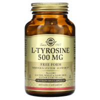 Тирозин, L-Tyrosine, Solgar, 500 мг, 100 вегетарианских капсул