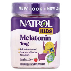 Мелатонін для дітей від 4 років, Kids, Melatonin Gummies, Natrol, зі смаком малини, 1 мг, 90 жувальних цукерок