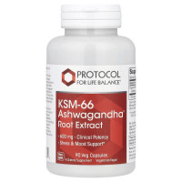 Ашваганда KSM-66, KSM-66 Ashwagandha, Protocol for Life Balance, экстракт корня, 600 мг, 90 растительных капсул