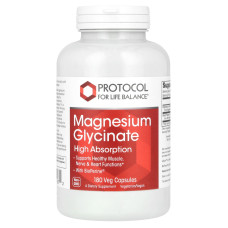 Магнію гліцинат, Magnesium Glycinate, Protocol for Life Balance, висока засвоюваність, 180 рослинних капсул