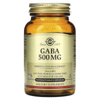 ГАМК, Гамма-аміномасляна кислота, GABA, Solgar, 500 мг, 50 рослинних капсул
