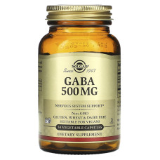 ГАМК, Гамма-аміномасляна кислота, GABA, Solgar, 500 мг, 50 рослинних капсул