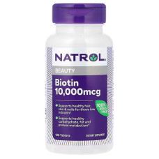 Биотин максимум, Biotin, Natrol, 10000 мкг, 100 таблеток