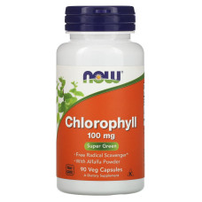 Хлорофилл, Chlorophyll, Now Foods, 100 мг, 90 вегетарианских капсул
