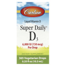 Вітамін D3, Super Daily® D3, Carlson, 150 мкг (6000 МО), 10.3 мл