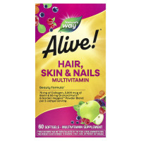 Мультивитамины для волос, кожи и ногтей, Hair, Skin & Nails Multi-Vitamin, Nature's Way, Alive!, 60 гелевых капсул