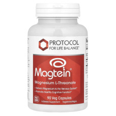 Магний L-треонат, Magtein®, Magnesium L-Threonate, Protocol for Life Balance, нервная и когнитивная поддержка, 90 веганских капсул