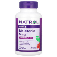 Мелатонін швидкого вивільнення, смак полуниці, Melatonin Fast Dissolve, Natrol, 5 мг, 150 таблеток