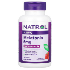 Мелатонін швидкого вивільнення, смак полуниці, Melatonin Fast Dissolve, Natrol, 5 мг, 150 таблеток