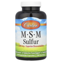 Метилсульфонилметан МСМ, MSM Sulfur, Carlson, 1000 мг, 180 вегетарианских капсул