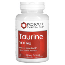 Таурин, Taurine, Protocol for Life Balance, 1000 мг, 100 веганских капсул