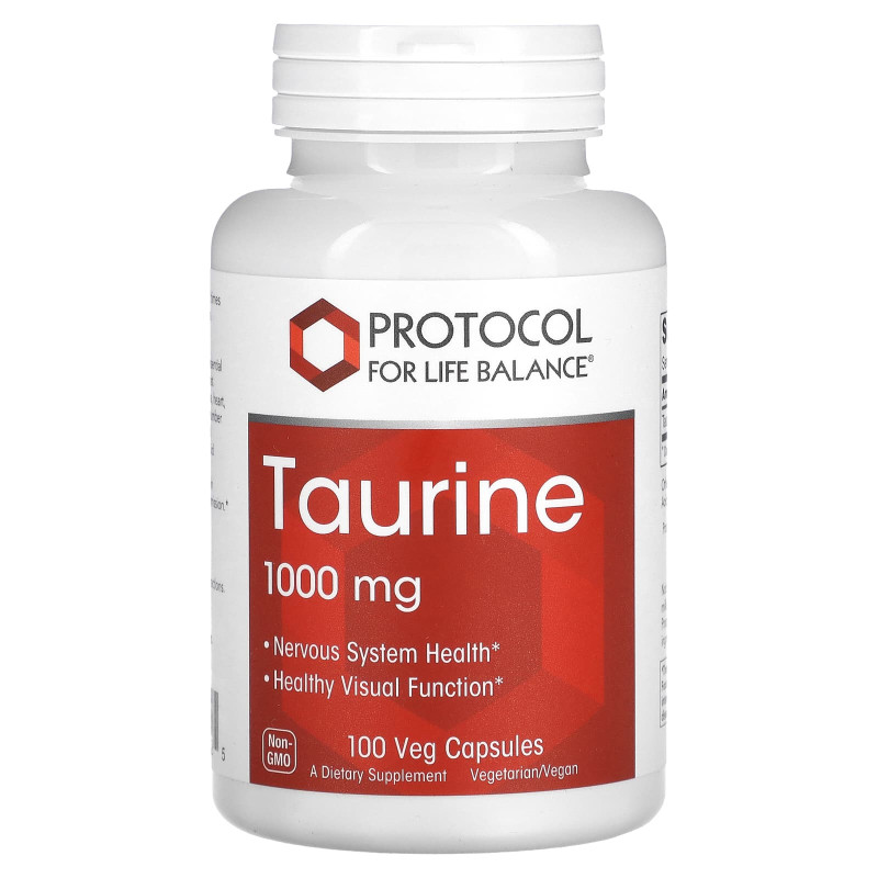 Таурин, Taurine, Protocol for Life Balance, 1000 мг, 100 веганских капсул