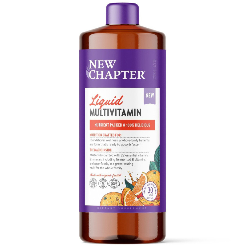 Мультивитамины для всей семьи, Vegan Liquid Multivitamin for the Whole Family, New Chapter, жидкие, веган, апельсин-манго, 887 мл