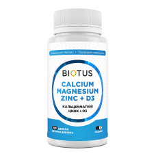 Кальцій, магній, цинк + D3, Calcium, Magnesium, Zinc + D3, Biotus, 100 капсул