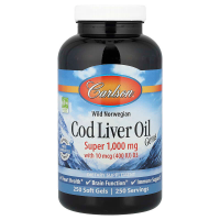 Рыбий жир из печени трески, Cod Liver Oil, Carlson, норвежский, 250 гелевых капсул