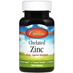 Цинк хелат, Chelated Zinc, Carlson, 30 мг, 100 жувальних таблеток