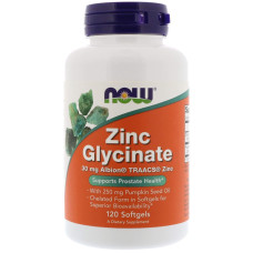 Глицинат цинка, Zinc Glycinate, Now Foods, 120 гелевых капсул