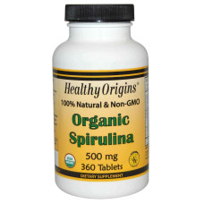 Спирулина, Spirulina, Healthy Origins, органическая, 500 мг, 360 таблеток.
