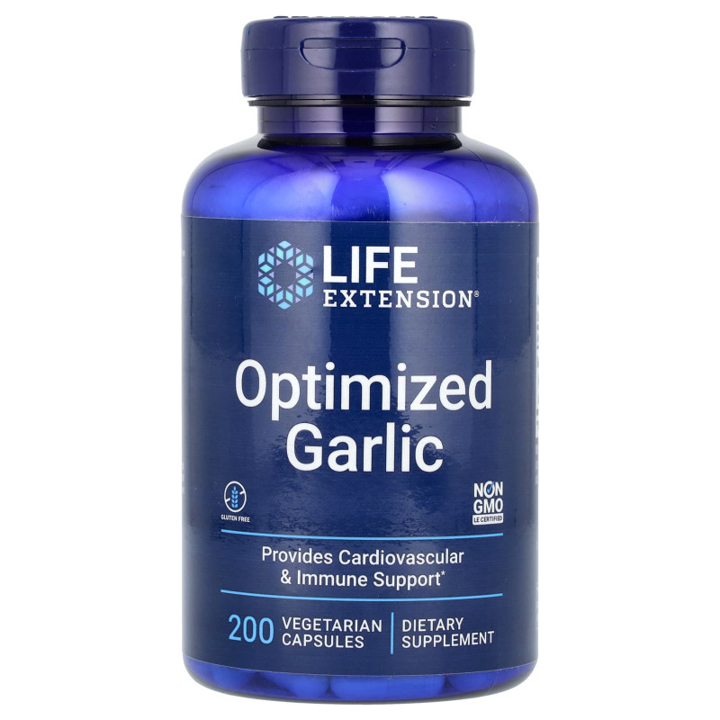 Часник оптимізований, Optimized Garlic, Life Extension, 200 вегетаріанських капсул (600 мг на капсулу)
