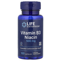 Витамин В3 (ниацин), Vitamin B3 Niacin, Life Extension, 500 мг, 100 капсул
