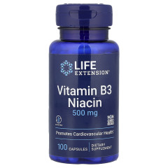 Вітамін В3 (ніацин), Vitamin B3 Niacin, Life Extension, 500 мг, 100 капсул