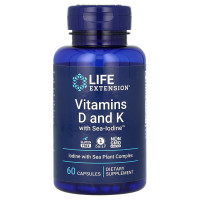 Витамин D и К с йодом, Vitamins D and K with Sea-Iodine, Life Extension, 60 капсул