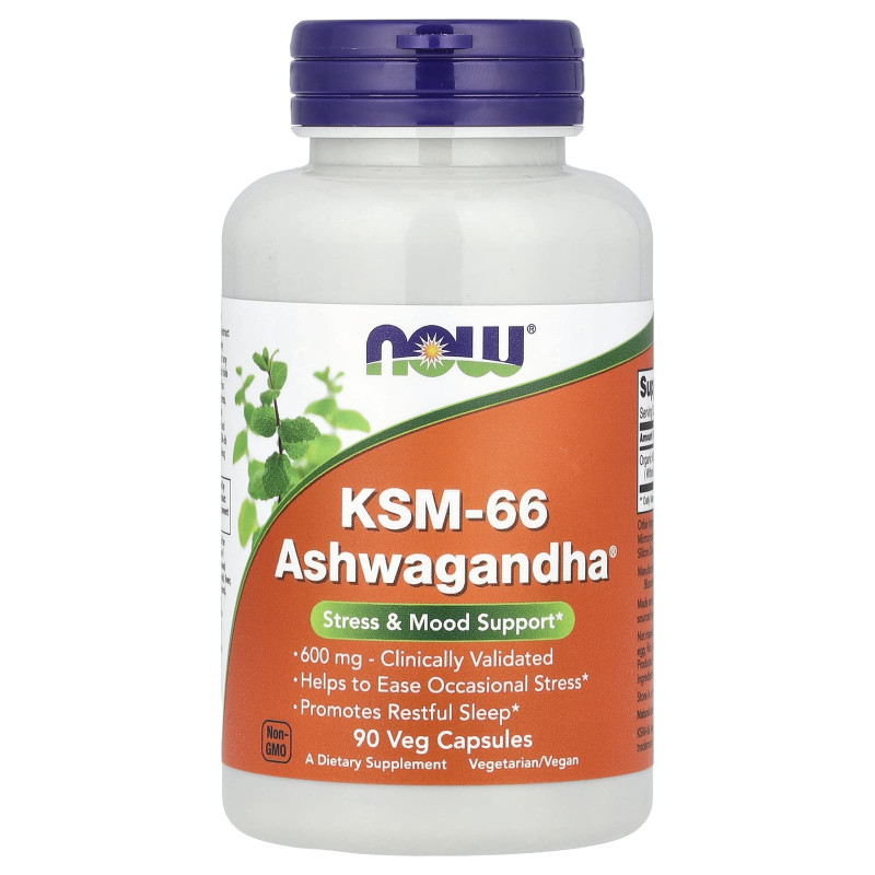 Ашваганда, KSM-66 Ashwagandha, NOW Foods, 90 вегетарианских капсул